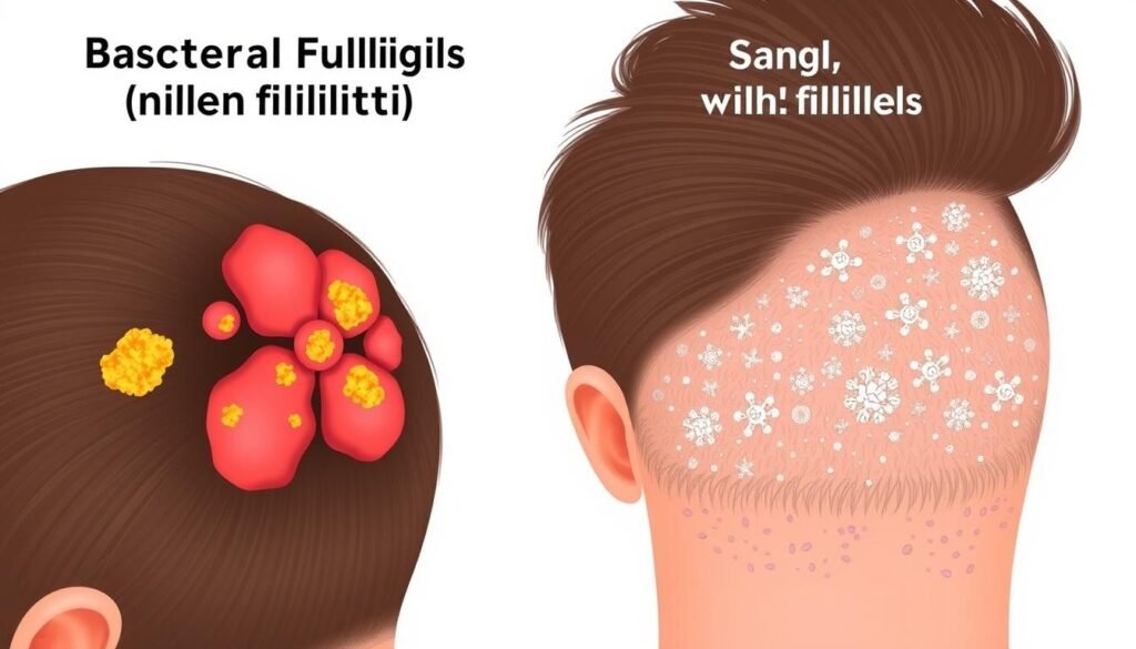 differentiate bacterial and fungal folliculitis